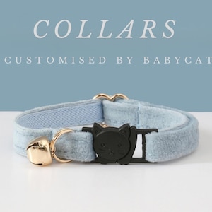 Breakaway Cat Collar With Engraved Tag Personalized Dusty Blue Kitten Collar Bell for Pet Gifts Custom Quick Released Kitten Collar Etsy