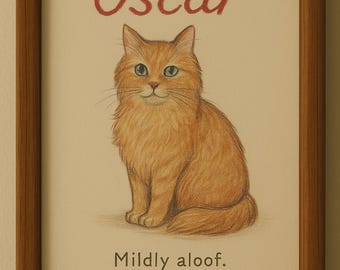Ritratto di animale domestico disegnato male, divertente opera d'arte raffigurante un gatto (stampabile digitalmente)