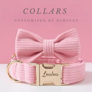 Pink Personalized Dog Collar Lead Bow, Puppy Collar for Wedding Gift, Luxury Pet Dog Collar for Small Dogs, Soft Puppy Collar Gift