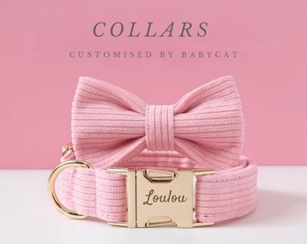 Roze fluwelen hondenhalsband strik, gepersonaliseerde puppyhalsband