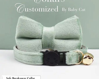 Personalisierte Samt-Katzenhalsband, Fliege, Leine-Set: Haustier-Namensschild