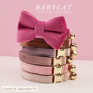 Personalized Pink Cat Collar with Bell, Custom Cat Collar Bow Tie for Pet Birthday Gift, Adjustable Luxury Custom Cat Collar
