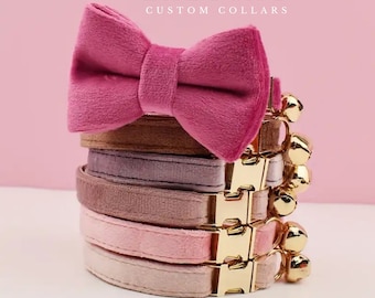 Personalized Pink Cat Collar with Bell, Custom Cat Collar Bow Tie for Pet Birthday Gift, Adjustable Luxury Custom Cat Collar