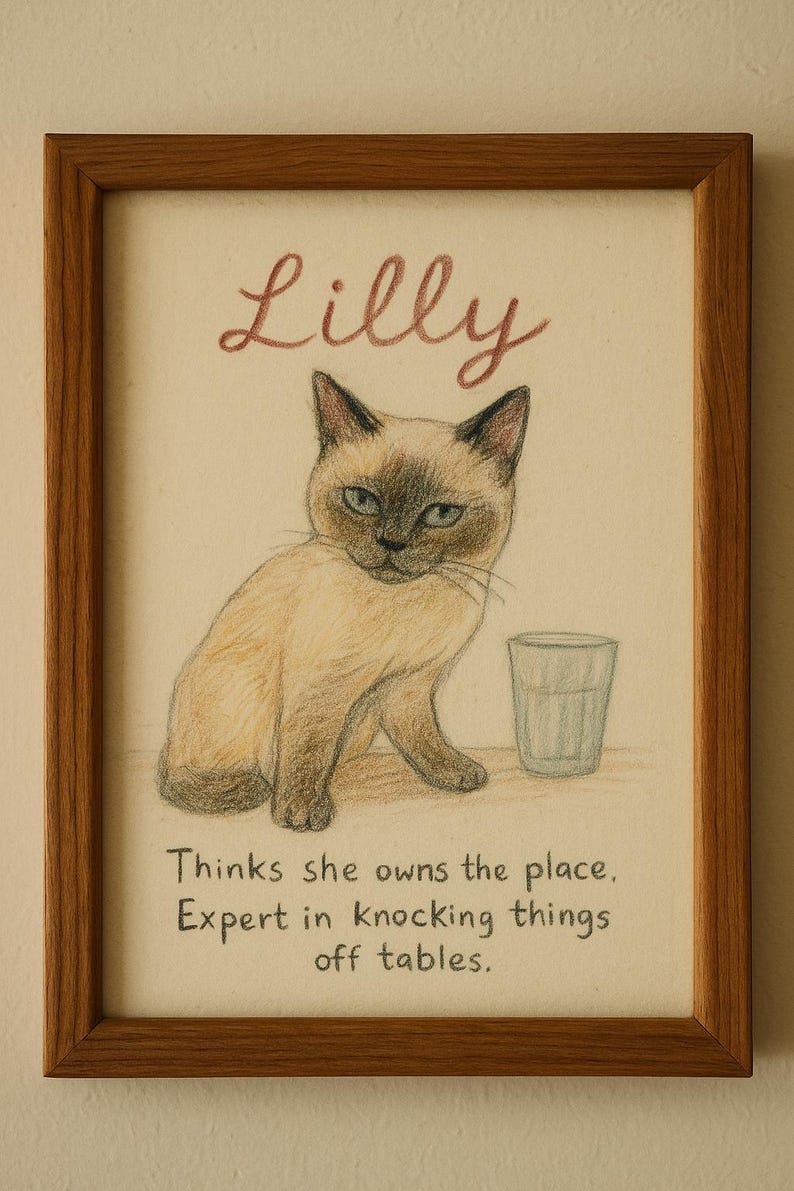 Custom Cat Portrait Cute Cat Poster Personalized Badly Drawn Pet Cat ...