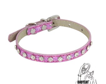 Pink Rhinestone Cat Collar, Custom Engraved Name Tag