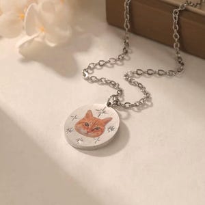 Personalisierte Haustier Porträt Halskette, Individuell Laser Gravierte Katzen Halskette mit Foto oder Name, Gedenkschmuck Individuelle Geschenke für Hundemama
