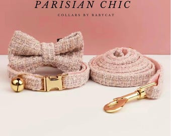Luxury Tweed Cat Collar Bowtie For Birthday Gift, Personalized Cat Collar Bow for Cat Gift, Engraved kitten collar, Cat ID, Cat name tag