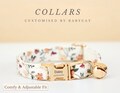 Personalized floral cat collar, Floral kitten collar, bowtie leash set, custom engraved puppy name tag, flower kitten collar product logo