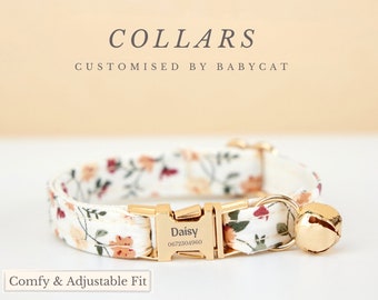 Collier floral personnalisé pour chat, collier floral pour chaton, ensemble de laisse noeud papillon, étiquette nominative pour chiot gravée personnalisée, collier fleur pour chaton