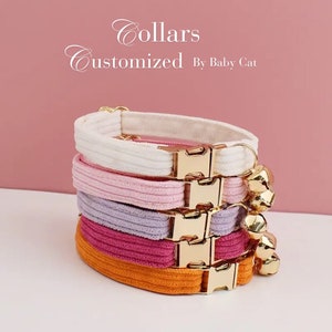 Pink Custom Cat Collar with Bow & Bell, Personalised Kitten Collar Bow Tie for pet, Adjustable Luxury Soft Cat Collar