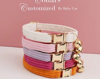 Pink Custom Cat Collar with Bow & Bell, Personalised Kitten Collar Bow Tie for pet, Adjustable Luxury Soft Cat Collar