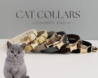 Personalized Velvet Cat Collar Leash Set, Engraved Kitties Collar Leash, Engraved Gold Cat Tag,Handmade Luxury Cat Collar for Puppy Collar