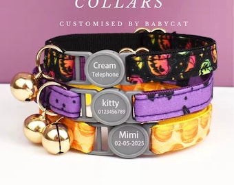 Collar para gato de Halloween con diseño de calabaza fantasma para niña o niño, collar ajustable único con cascabel plateado y hebilla, regalo espeluznante para perros pequeños.