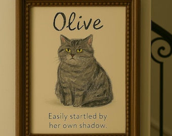 Aangepaste kat portret schattige kat poster gepersonaliseerde slecht getekende huisdier kunst kattenliefhebber cadeau handgetekende kat muur kunst kat huisdier verlies cadeau grappige kat