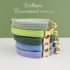 Green Custom Cat Collar with Bow & Bell, Personalised Kitten Collar Bow Tie for pet, Adjustable Luxury Soft Cat Collar