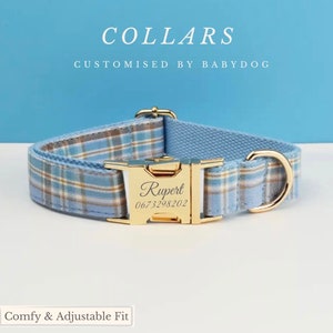 Tartan Personalized Dog Collar Lead Bow, Puppy Collar for Wedding Gift, Luxury Pet Dog Collar for Small Dogs, Soft Puppy Collar Gift
