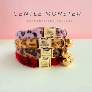 Luxe kattenhalsband met luipaardprint en strikje | Gepersonaliseerde kattenhalsband met gegraveerde naam | Op maat gemaakte kattenhalsband voor meisjes | Designer verjaardagscadeau voor katten