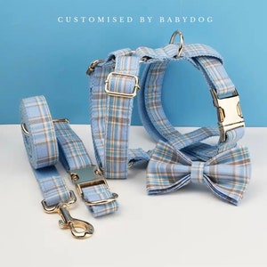 Tartan Personalized Dog Collar Lead Bow, Puppy Collar for Wedding Gift, Luxury Pet Dog Collar for Small Dogs, Soft Puppy Collar Gift