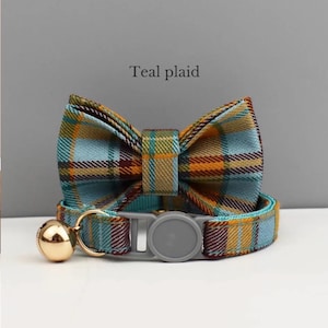 Luxe geruite kattenhalsband strikje voor verjaardagscadeau, gepersonaliseerde kattenhalsband strik voor kattencadeau, aangepaste geruite kittenhalsband met naamgravure