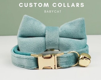 Collar de terciopelo personalizado para gato con cascabel, collar personalizado para gatito