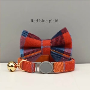 Nœud papillon de luxe pour collier de chat à carreaux pour cadeau d'anniversaire, nœud de collier de chat personnalisé pour cadeau chat, collier à carreaux personnalisé pour chaton avec nom gravé