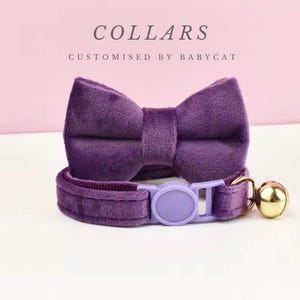 Personalized breakaway cat collar, bowtie leash set, custom engraved puppy name tag, cat collar with gold bell, female pet gift, luxury cat