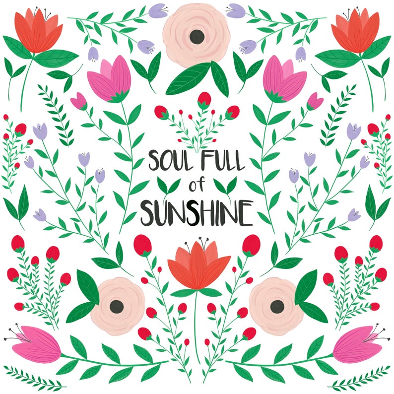 Printable Botanical Wall Art With Quote, Soul Full of Sunshine - Etsy
