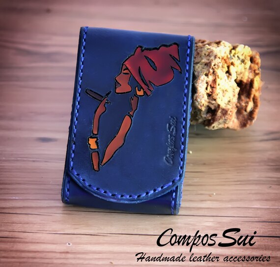 blue leather cigarette case Leather Cigarette Pack Holder, Cigarette Case 