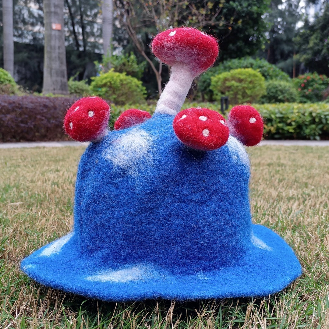 Blue Wool Hat Cartoon Mushroom Wool Hat Cute Wool Hat Etsy