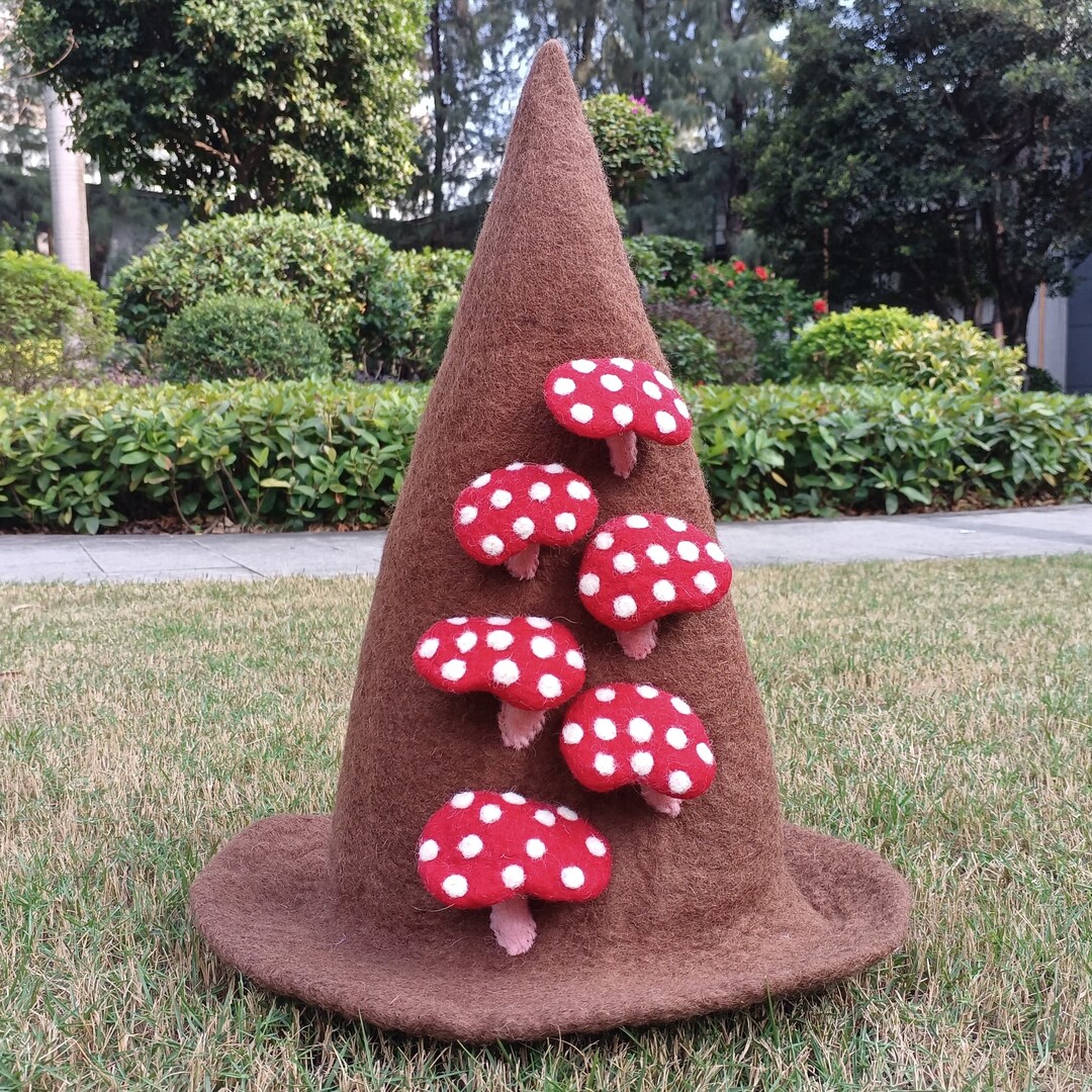 Red Mushroom Wool Hat Browm Elf Hat Wool Elf Hat Handmade Etsy UK