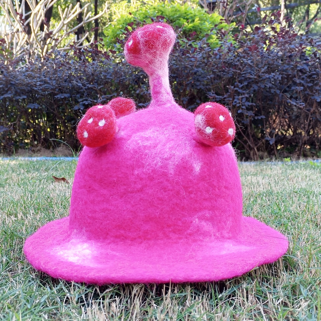 Fuchsia Pink Wool Hat, Mushroom Wool Hat, Cute Wool Hat, Handmade Wool