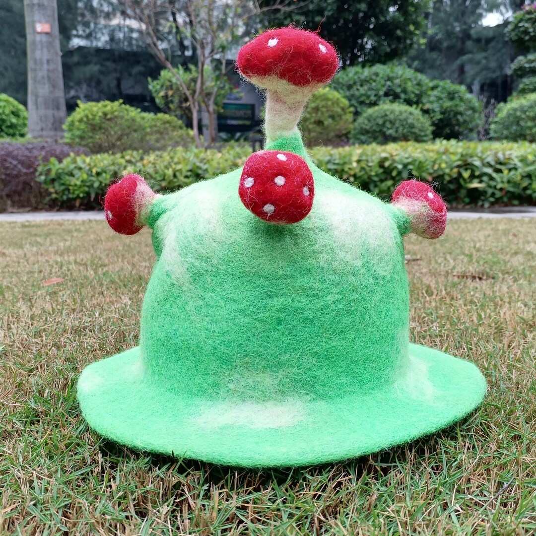 Green Wool Hat, Red Mushroom Wool Hat, Cartoon Wool Hat, Cute Wool Hat