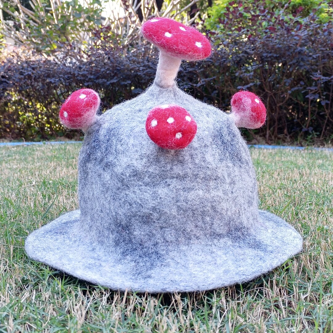 Gray Red Wool Hat, Mushroom Wool Hat, Cartoon Wool Hat, Cute Wool Hat