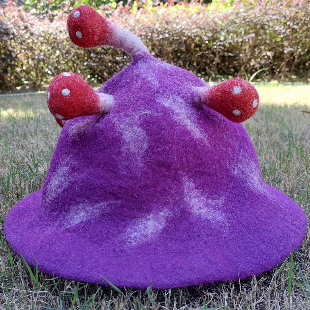 Purple Wool Hat Mushroom Wool Hat Cartoon Wool Hat Cute Etsy