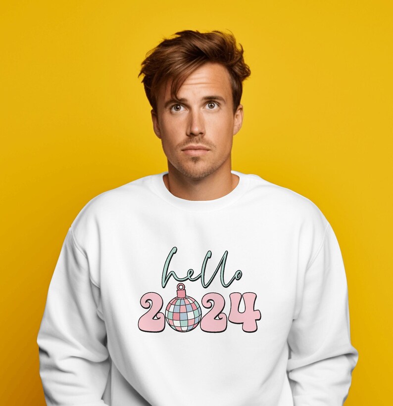Hello 2024 PNG, Trendy New Year PNG, Christmas Shirt PNG, Retro Holiday