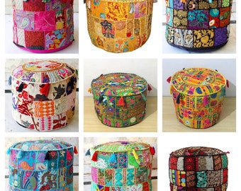 Embroidered handmade Ottoman pouf cover, Vintage Ottoman Footstool Pouf Cover, Bohemian Decorative Ottoman Pouf Cover, Pouffe Ottoman pouf