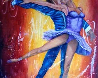 Peinture à l'huile originale sur toile, les danseurs