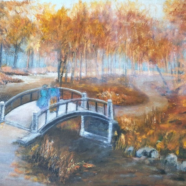 Peinture à l'huile sur toile, paysage d'automne originale