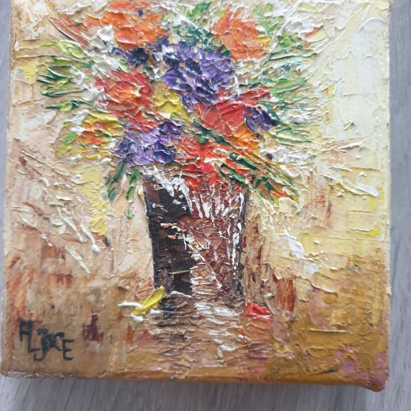 Peinture à l'huile au couteau sur toile bouquet