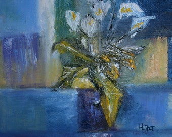 Peinture à l'huile au couteau sur toile, Arums