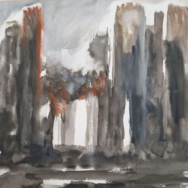 Dessin Encre de chine et gouache, les ruines