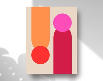 Geometric Wall Art: Modern, Abstract, Colorful Printable Art in Pink, Beige, Orange + Red