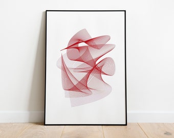 May include: Abstract art print with a red, swirling design in a black frame.