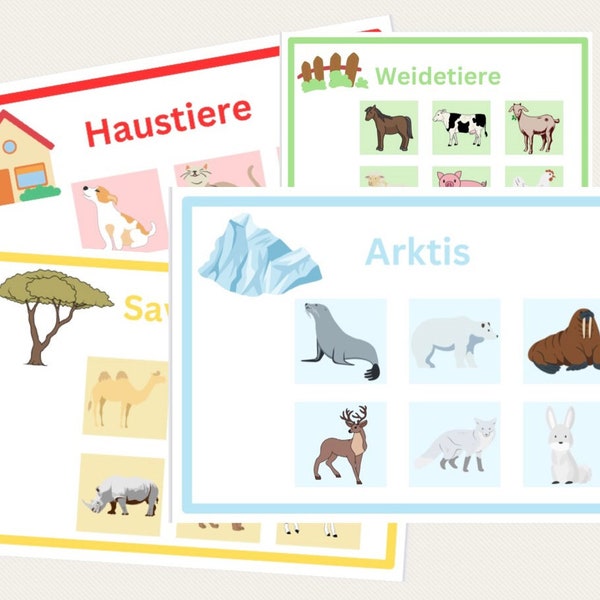 Montessori Lernspiel / Sortierspiel / Zuordnen Tiere für Kindergarten- und Grundschulkinder