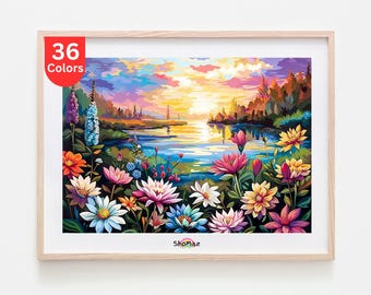 Lakeside Sunset Paint by Numbers Kit: DIY Home Decor
