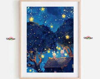 Nighttime Magic with Stars and Friends - Paint by Numbers Delight