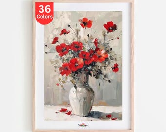 Abstract Red Poppies Paint by Numbers Kit: DIY Canvas Art