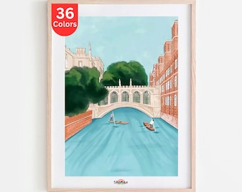 Cambridge Punting Paint by Numbers Kit | Gör-det-själv stadslandskapskonst
