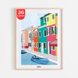 Colorful Burano Canal Houses | Paint by Numbers Kit | DIY Venetian Art | Vibrant Home Decor