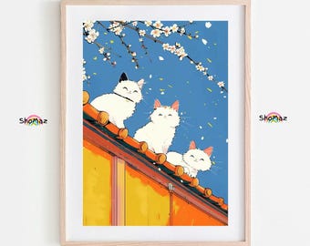 Elegantes gatos blancos bajo las flores: ¡Un deleite para pintar por números!
